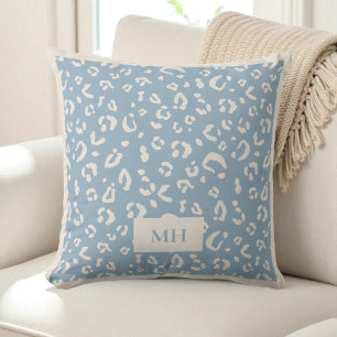 Almofada Monograma de Impressão de Manchas de Leopardo Azul