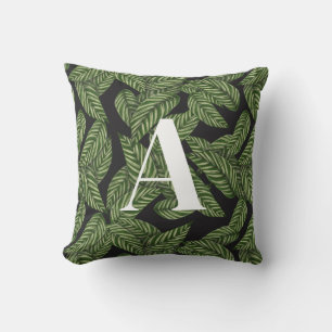 Almofada Monograma de Impressão de Planta de Folha Tropical