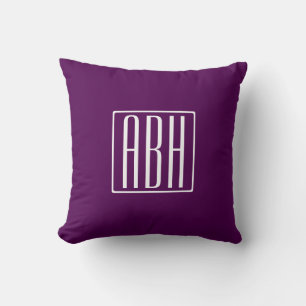 Almofada Monograma de Iniciais Branco Sobre Roxo Profundo