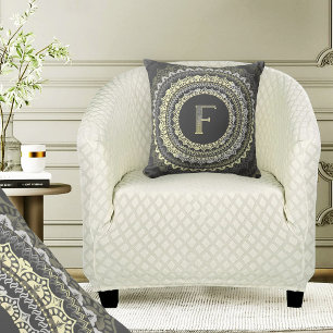 Almofada Monograma de Letra F Vintage Padrão Simétrico