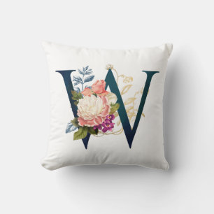 Almofada Monograma de letra floral chique W