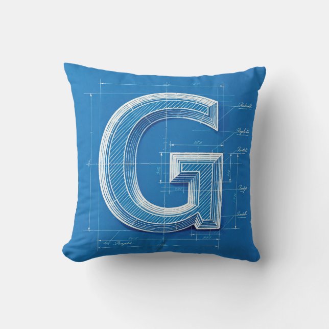 Almofada Monograma de Letra G em Blueprint (Frente)