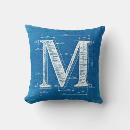 Almofada Monograma de Letra M em Blueprint