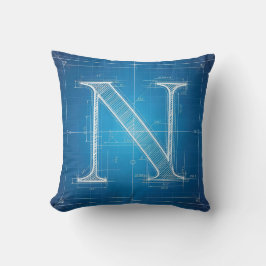 Almofada Monograma de Letra N em Blueprint