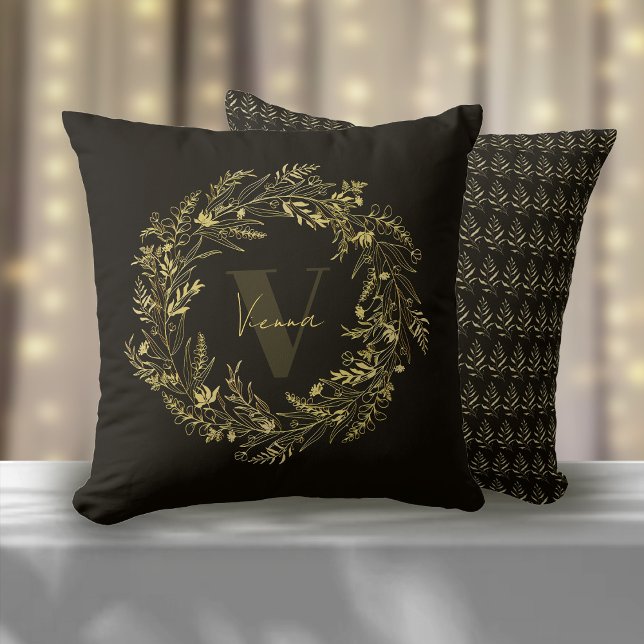 Almofada Monograma de Letra V Velvet Gold Leaf (Criador carregado)