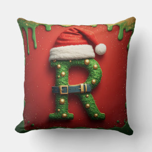 Almofada Monograma de Natal R com Chapéu de Papai Noel – Pr