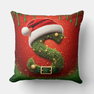Almofada Monograma de Natal S com Chapéu de Papai Noel Pres