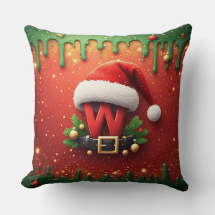 Almofada Monograma de Natal W de Papai Noel para decoração