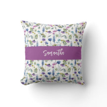 Monograma de Nome de Flor Silvestre Aquarela Roxo 