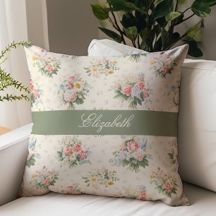 Almofada Monograma de nome em roteiro floral country francê