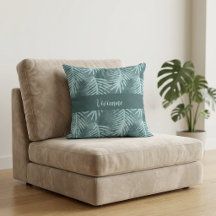 Monograma de Nome Folha Tropical em Aquarela Teal 