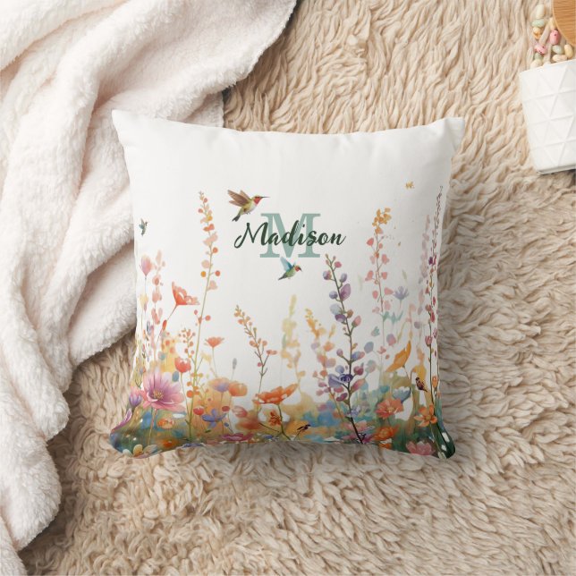 Almofada Monograma de Nome Personalizado com Flores Silvest (Cobertor)