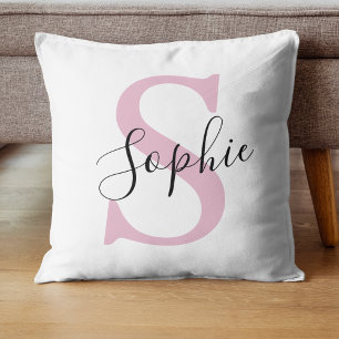 Almofada Monograma de Nome Personalizado Moderno - Rosa