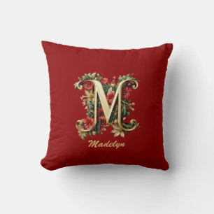 Almofada Monograma de Ornamentado Personalizado M Vermelho