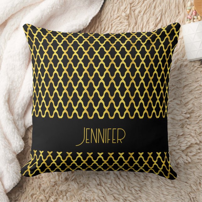Almofada Monograma de ouro e quatrefoil preto (Cobertor)