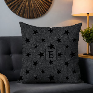 Almofada Monograma de Padrão de Estrela Negra Chic Elegante