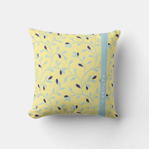 Almofada Monograma de padrão floral amarelo-acastanhado