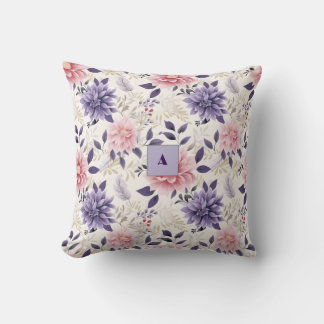 Almofada Monograma de padrão floral lavanda