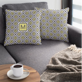 Almofada Monograma de Padrão Geométrico da Cinza Amarela