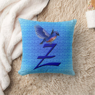 Almofada Monograma de passarinho azul inicial Z