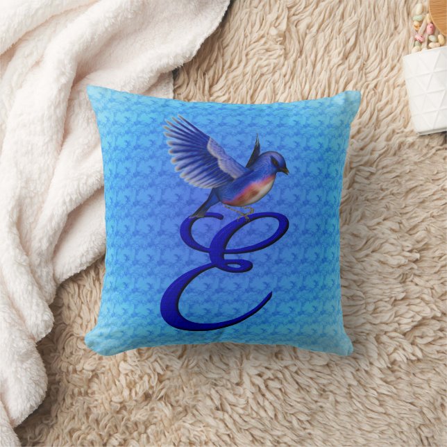 Almofada Monograma de Pássaro Azul Inicial E (Cobertor)