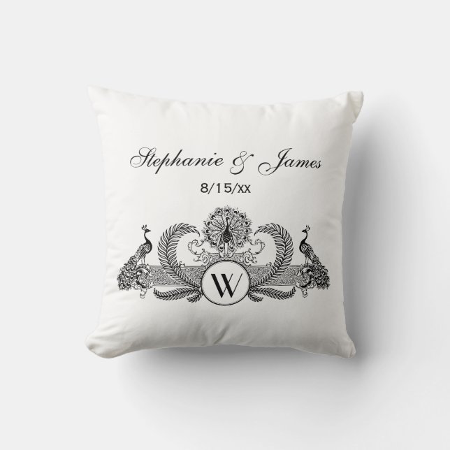 Almofada Monograma de Pavões Vintage (Frente)