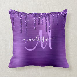 Almofada Monograma de Pincel com Glitter Roxo