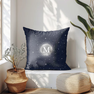Almofada Monograma de Prata da Lua do Crescente Celeste