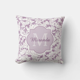 Almofada Monograma De Rapariga Floral Roxo Moderno Com Nome