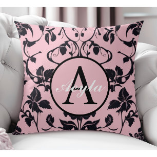 Almofada Monograma de Rosa preto e rosa moderno