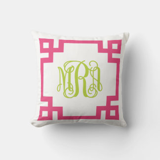Almofada Monograma de Script-Chave Grego Rosa e Verde