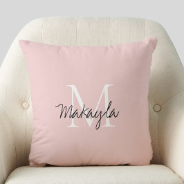 Almofada Monograma de Script Cor-de-Rosa Blush