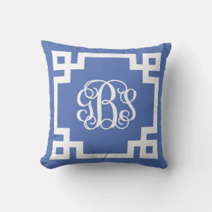Almofada Monograma de Script de Chave Grego Branco e Azul G