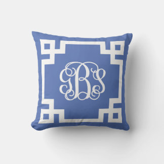 Almofada Monograma de Script de Chave Grego Branco e Azul G