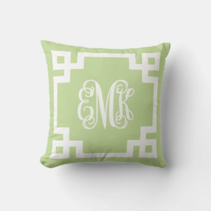 Almofada Monograma de Script de Chave Grego Branco e Verde