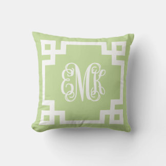 Almofada Monograma de Script de Chave Grego Branco e Verde