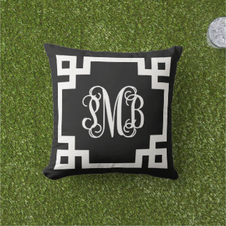 Almofada Monograma de Script de Chave Grego Preto e Branco