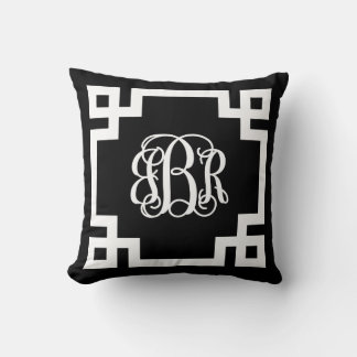 Almofada Monograma de Script de Chave Grego Preto e Branco