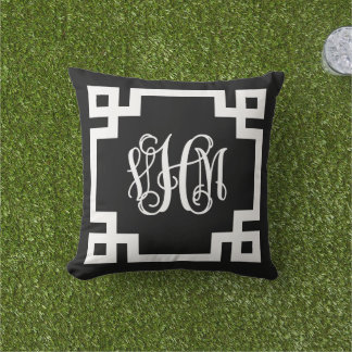 Almofada Monograma de Script de Chave Grego Preto e Branco