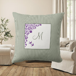 Almofada Monograma de Script Floral Purple Rastreado de Alg