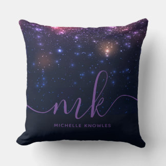 Almofada Monograma de Script Moderno da Galáxia do Espaço d
