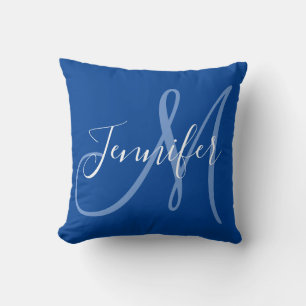 Almofada Monograma de Script Moderno em Azul