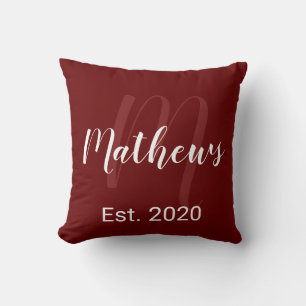 Almofada Monograma de Script Moderno em Burgandy Wine