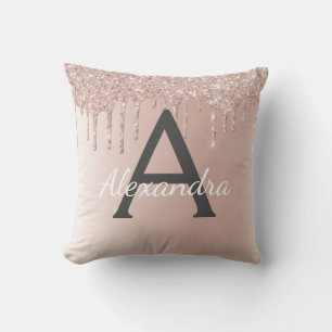 Almofada Monograma de Script Rapariga Rosa Rosa Dourada Bru