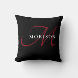 Almofada Monograma de Script Vermelho Preto Moderno Elegant