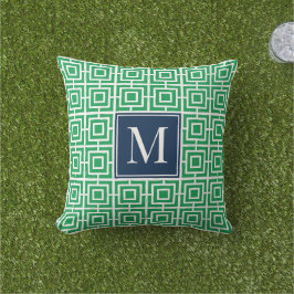 Almofada Monograma de Treliça Quadrada Preppy – Verde e Azu
