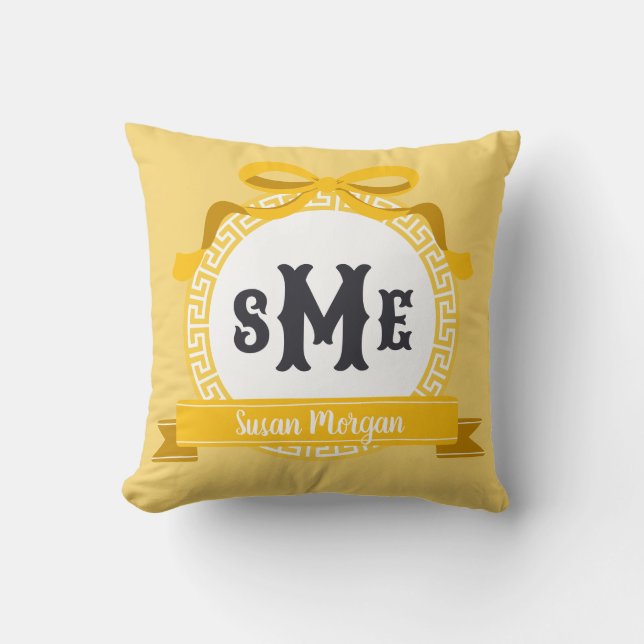 Almofada Monograma do Arco-chave grego inverso amarelo clar (Frente)