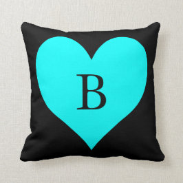 Almofada Monograma do coração negro e aquático