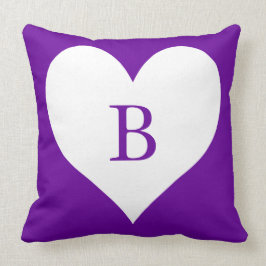 Almofada Monograma do Coração Púrpura e Branco