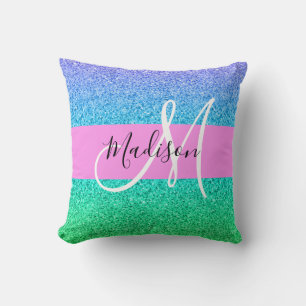 Almofada Monograma do Gradiente de Gradação de Sparkle com 